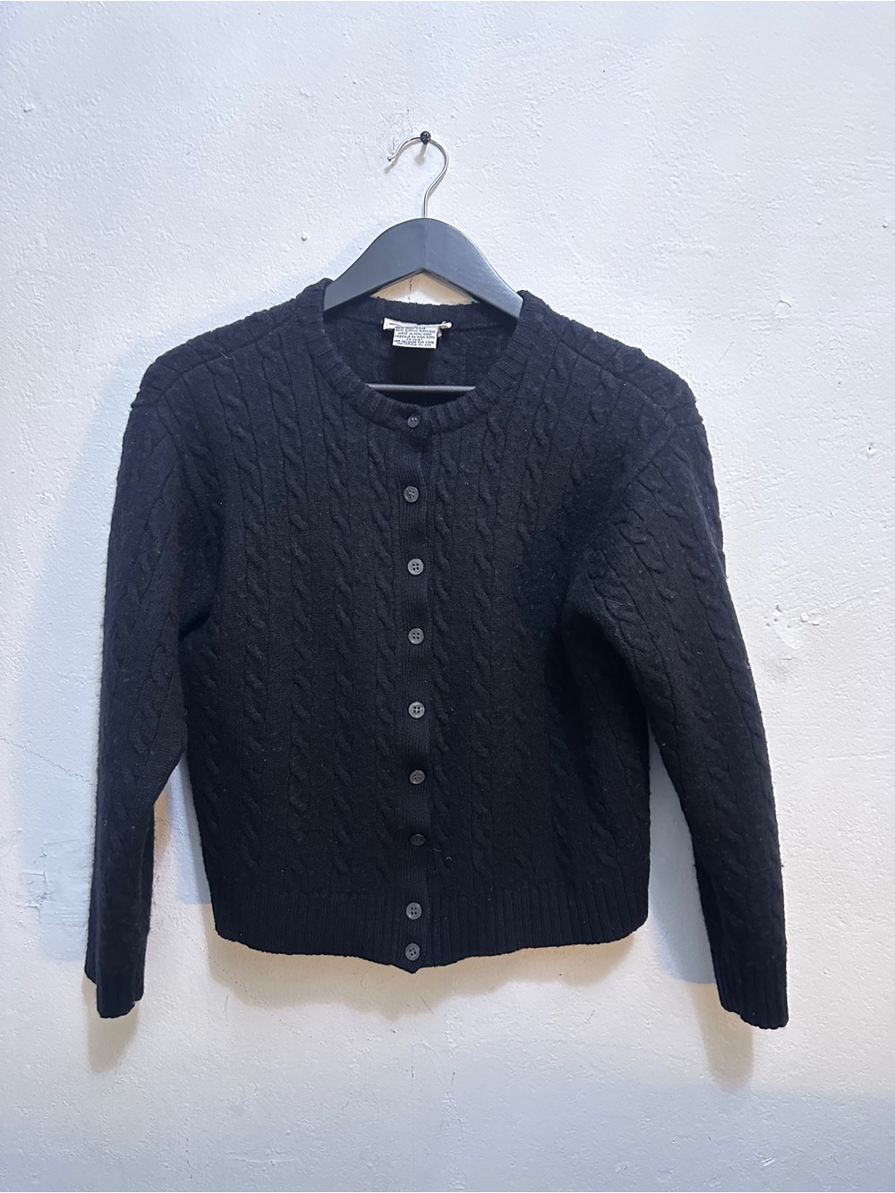 Vintage Talbots Women’s Cable Knit Cardigan Sweater Black Wool Blend M